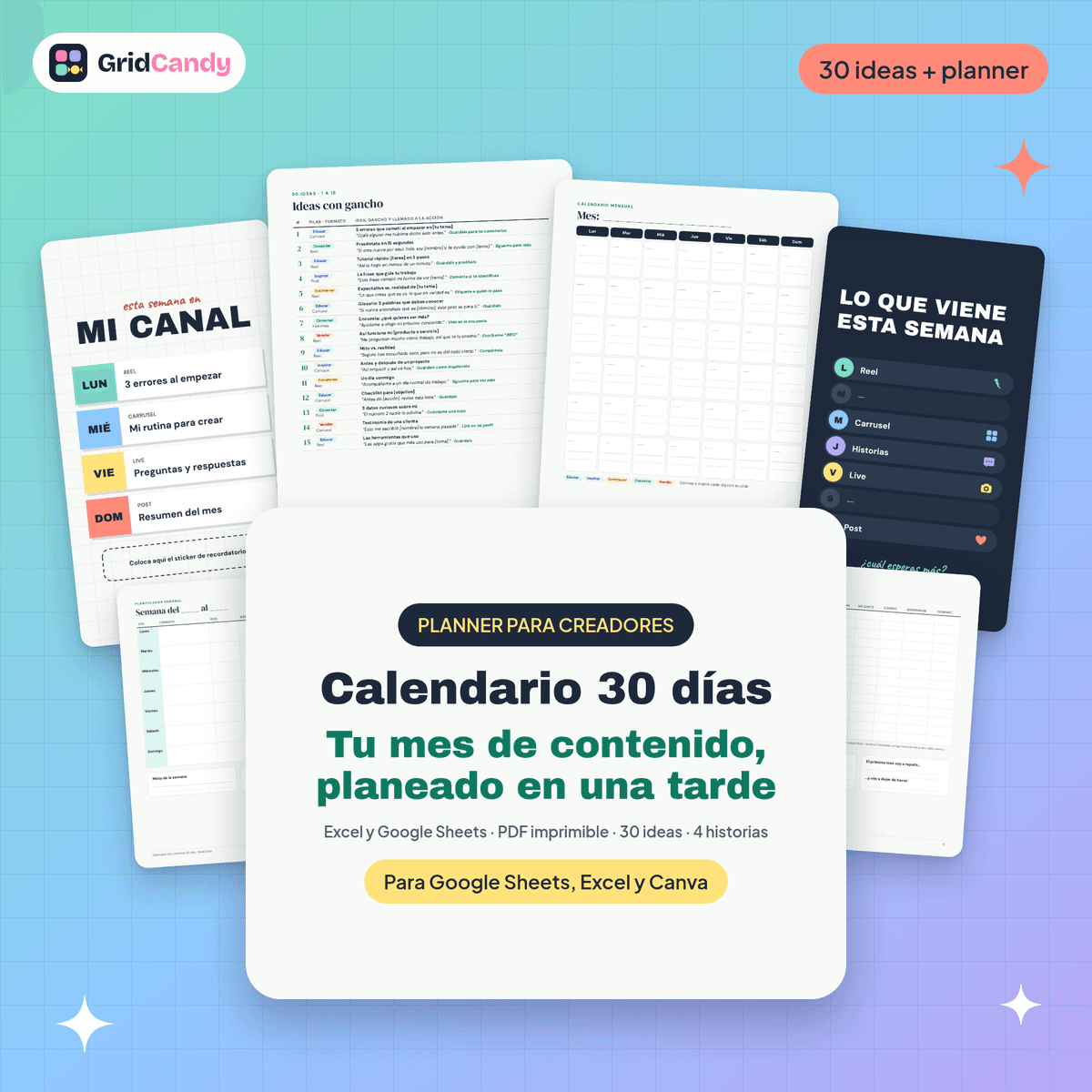 Vista previa ilustrativa de Calendario de contenido de 30 días