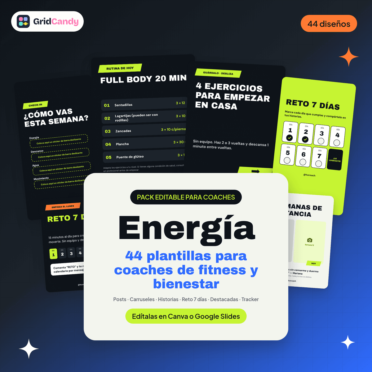 Vista previa ilustrativa de Energía: plantillas fitness y bienestar