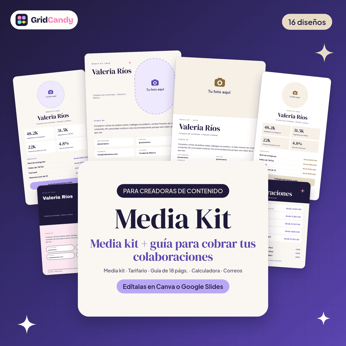 Vista previa ilustrativa de Media Kit + Guía de precios