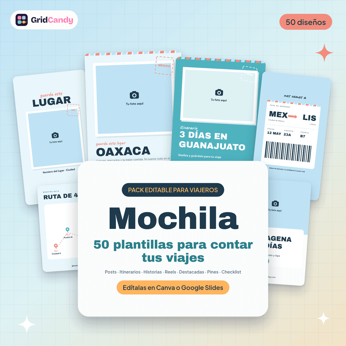 Vista previa ilustrativa de Mochila: plantillas de viajes