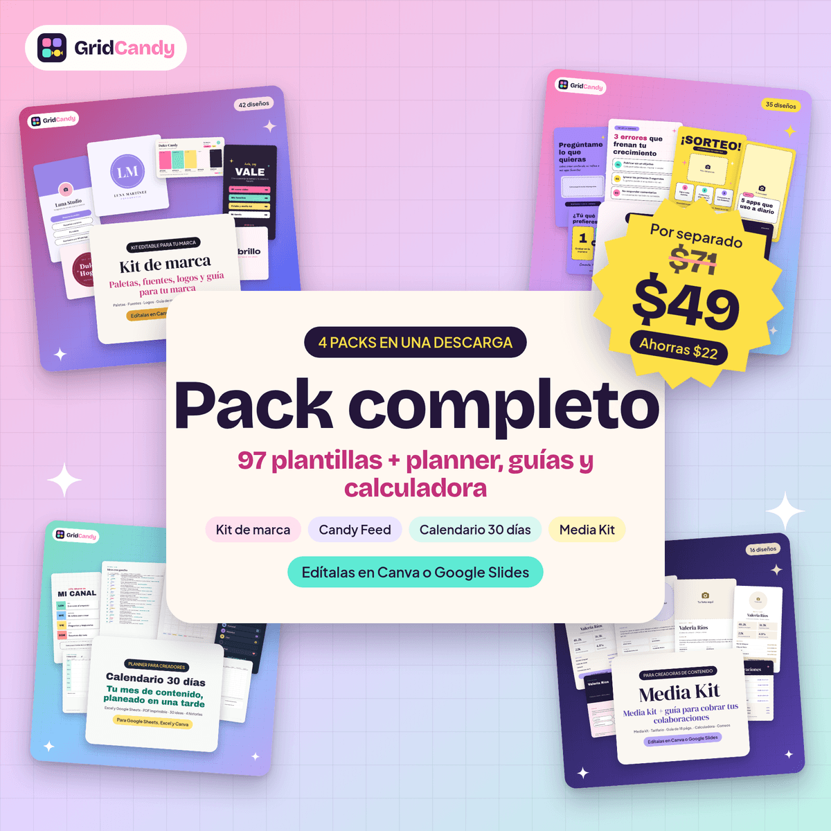 Vista previa ilustrativa de Pack completo GridCandy